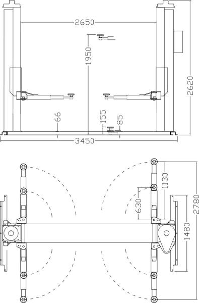 Zavagli Eurolift Z51/3SLB Elektromechanische 2-Säulen-Hebebühne 3500kg mit langen Armen